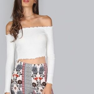 Long Sleeve Lettuce Edge Crop Top - Size XXS